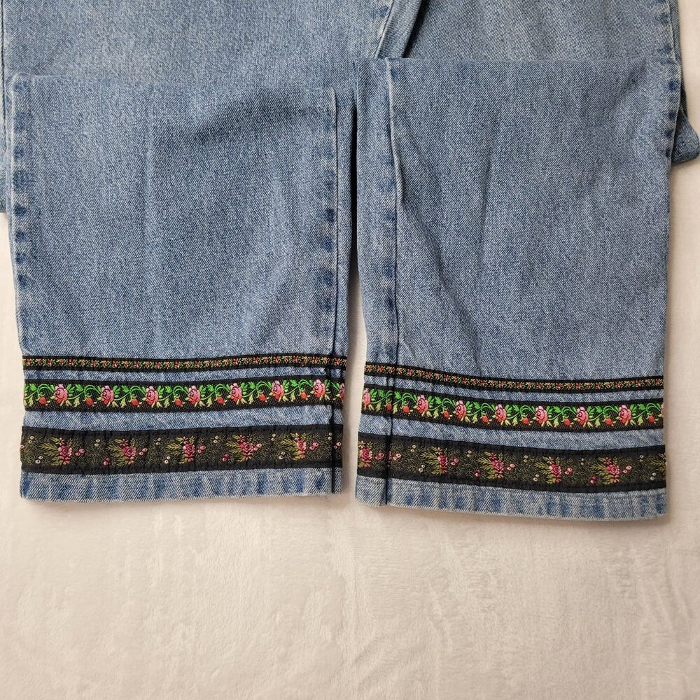 VTG 90s Venezia Embroidered Hem Straight Leg Women's Blue Denim Jean Size 20 USA - Picture 6 of 12